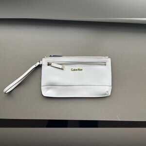 Calvin Klein White Saffiano Leather Wristlet Clutch – Gold Hardware – 9.5"x6"